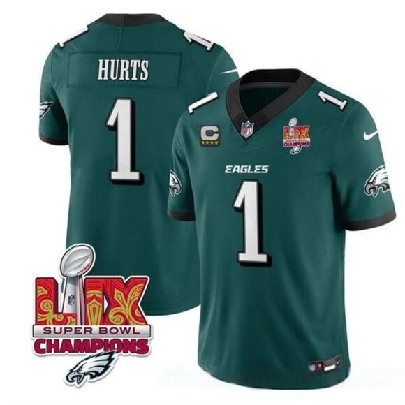 Mens Youths Kids Womens Jalen Hurts Green Super Bowl LIX CH JerseyStitched